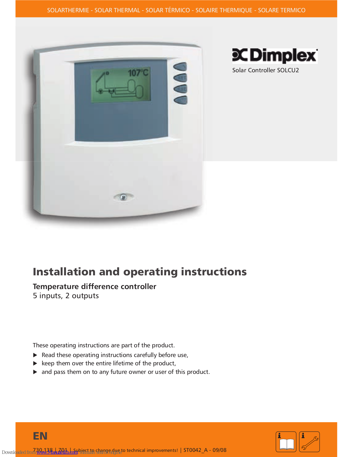 Dimplex SOLCU, SOLCU2 Installation And Operating Instructions Manual