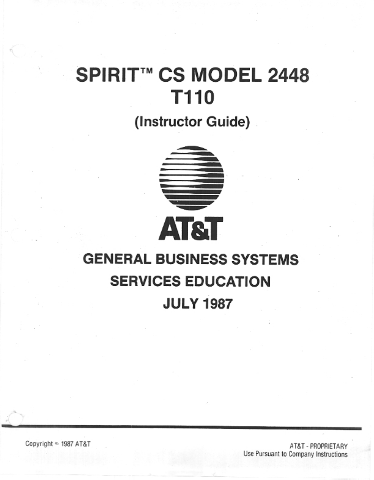 AT&T SPIRIT CS MODEL 2448 T110, SPIRIT CS 2448 Instructor Manual