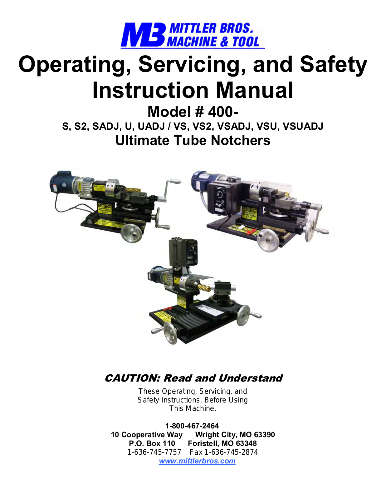 Mittler Bros Machine & Tool 400 User Manual