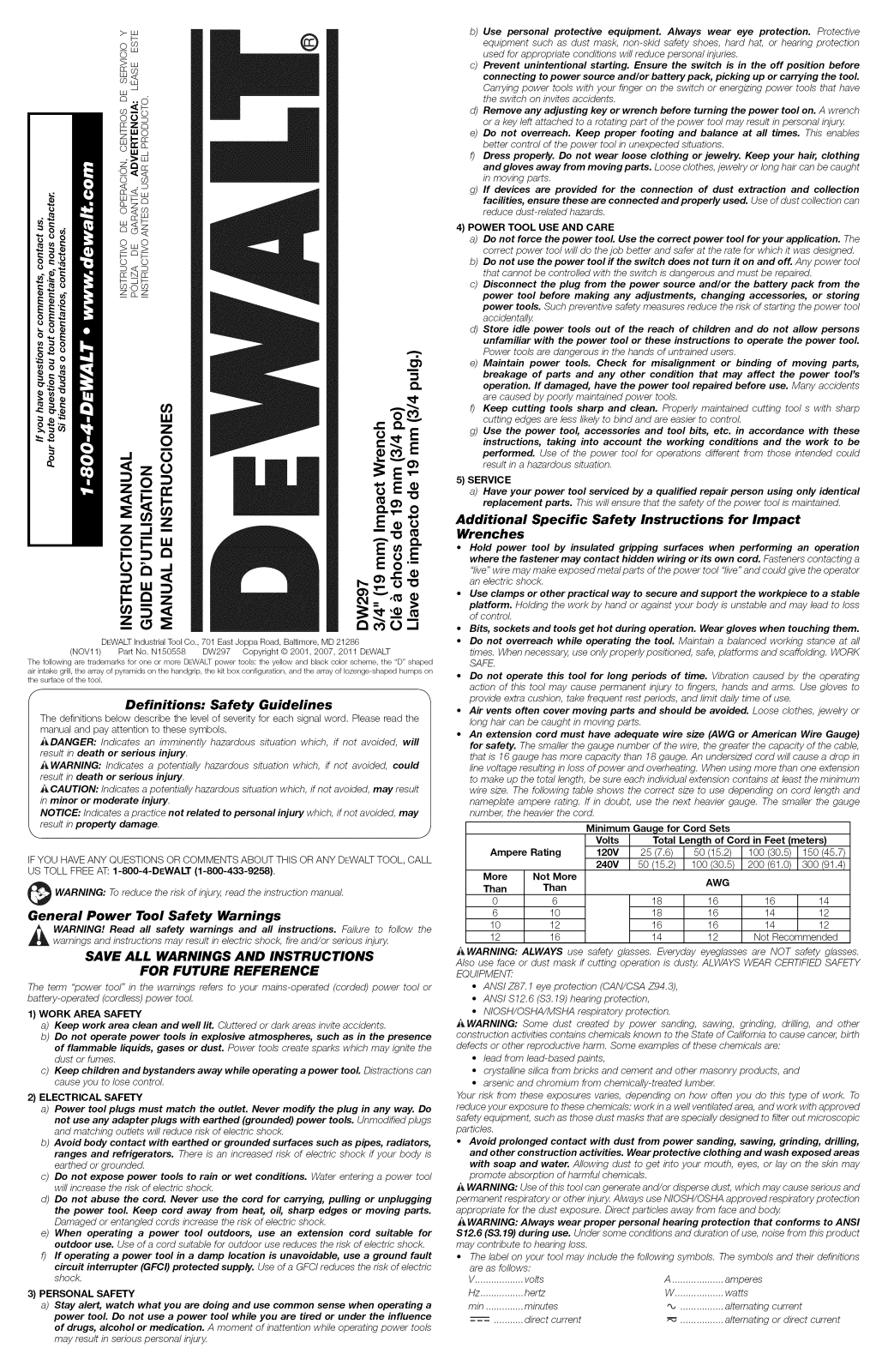 DeWalt DW297 TYPE1 Owner’s Manual