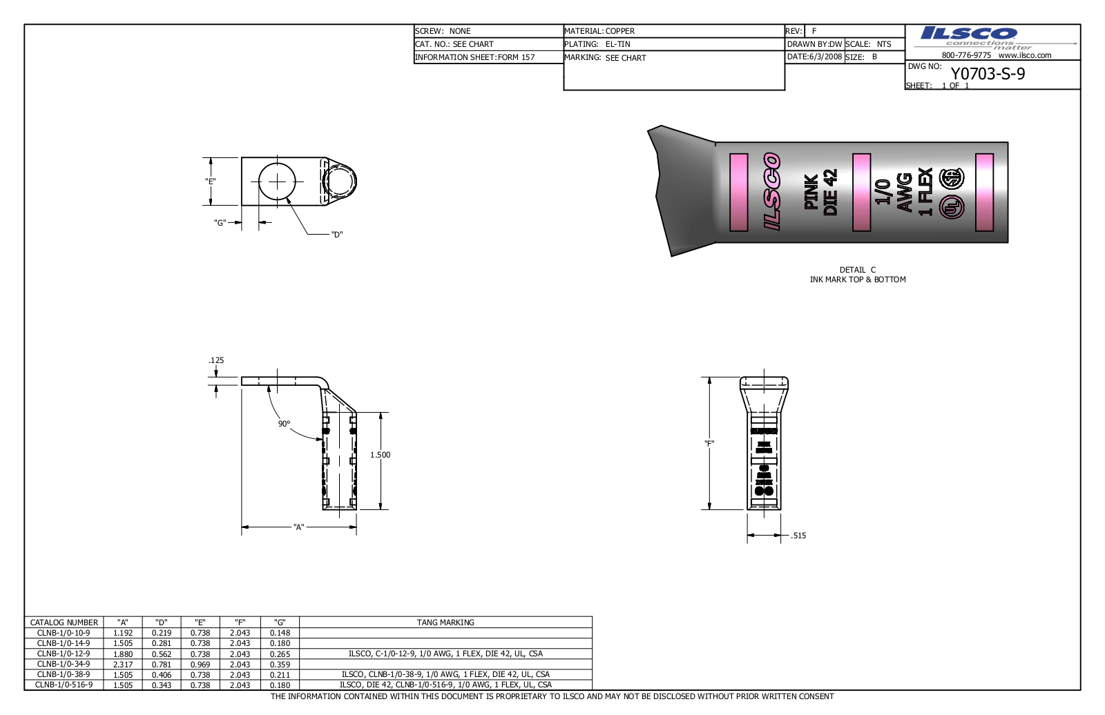 Ilsco CLNB-1/0-38-9 Data sheet