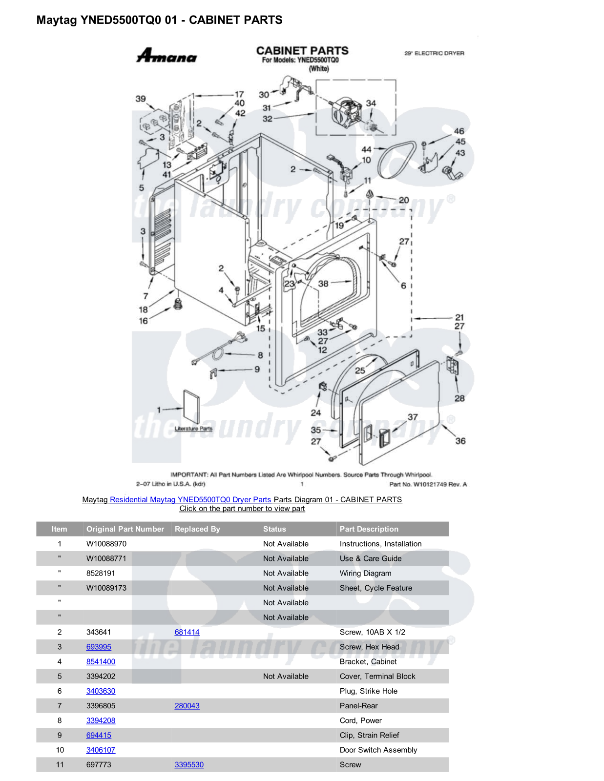 Maytag YNED5500TQ0 Parts Diagram