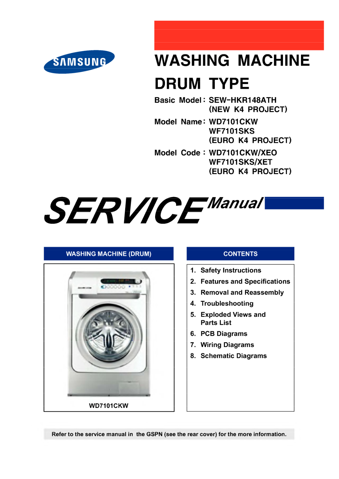 Samsung WD7101SCW, WF7101SKS Repair manual