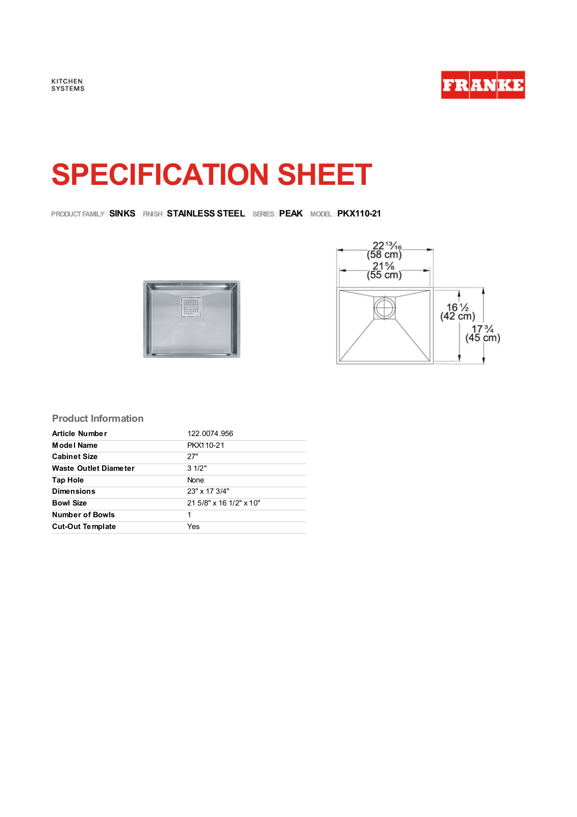 Franke Foodservice PKX110-21 User Manual