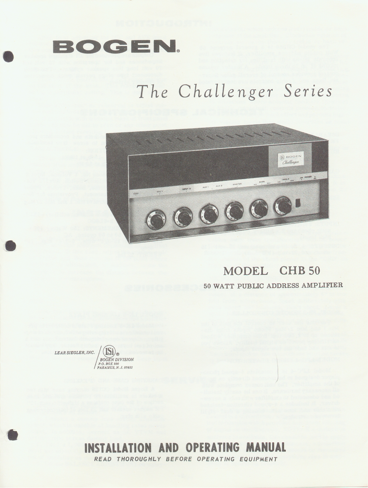 Bogen CHB50 Service Manual