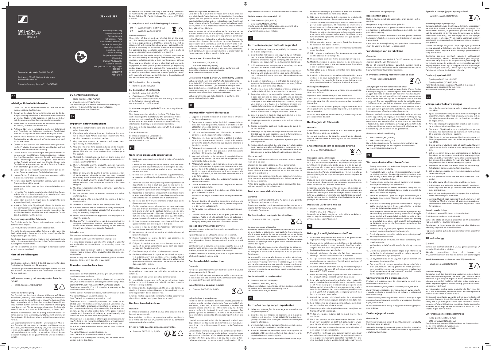 Sennheiser MKE 40-EW, MKE 40-4 Users manual