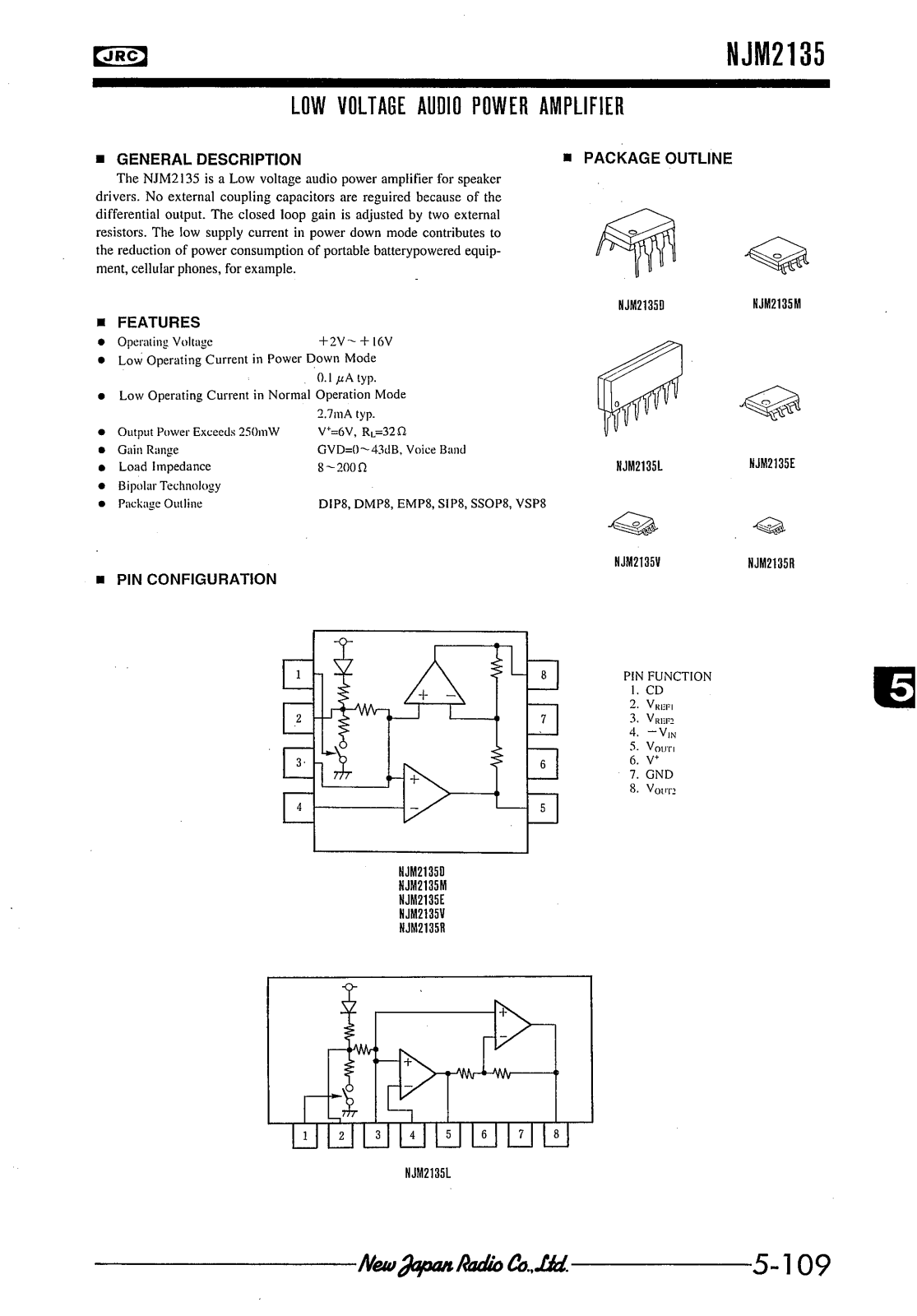 JRC NJM2135D, NJM2135M, NJM2135R, NJM2135V, NJM2135E Datasheet