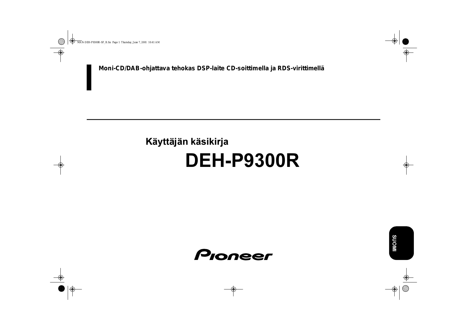 Pioneer DEH-P9300R User Manual