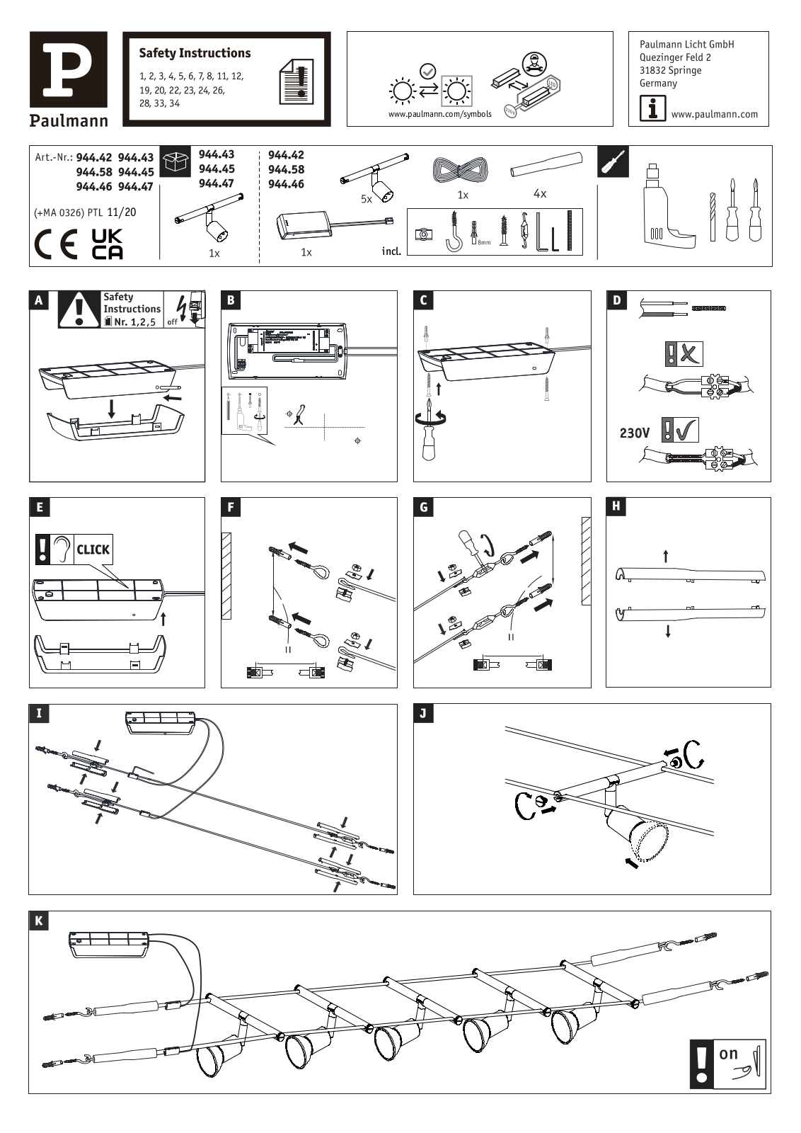 Paulmann 94446, 94443, 94445, 94447, 94442 Installation manual