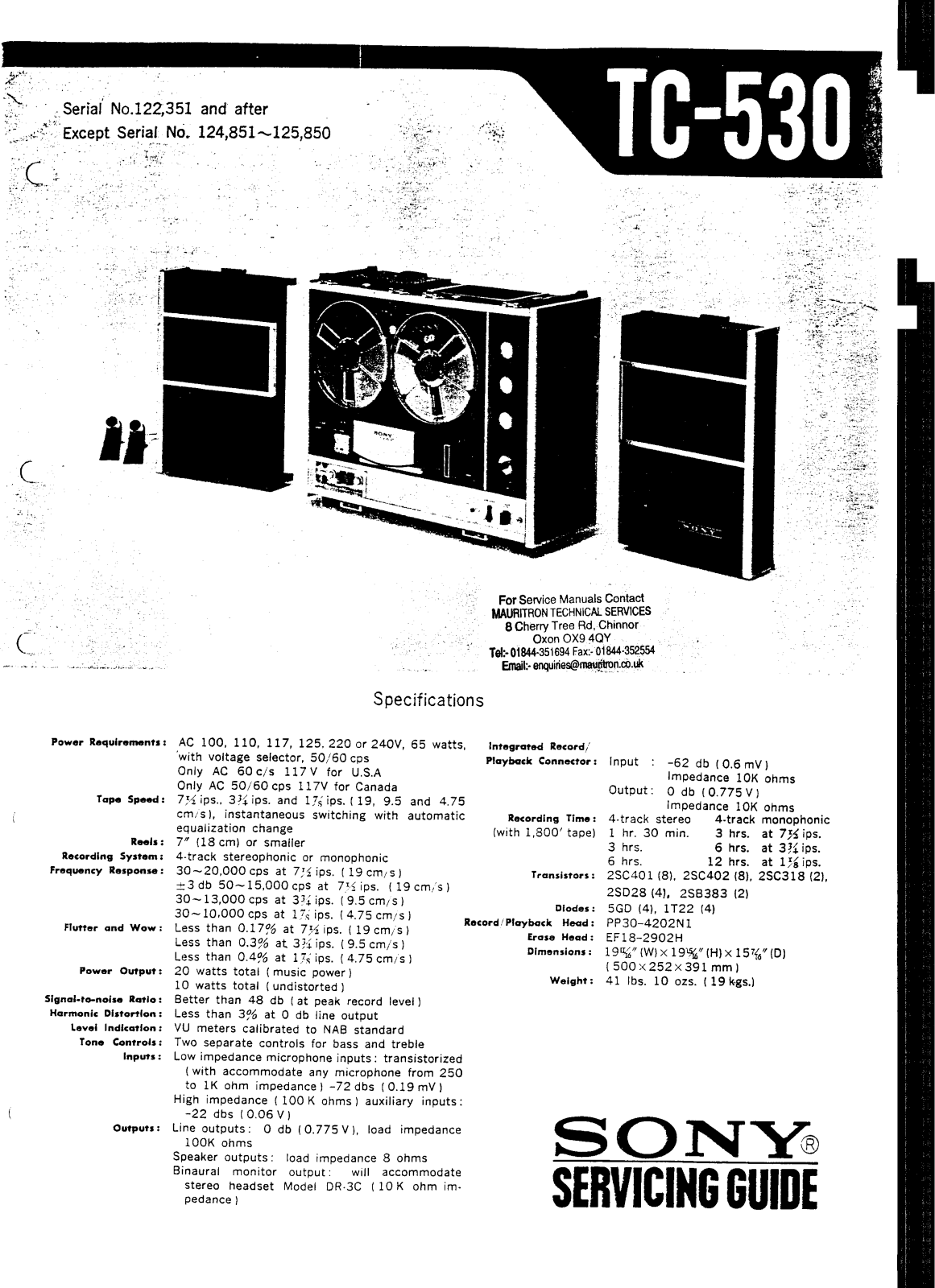 Sony TC-530 Service manual