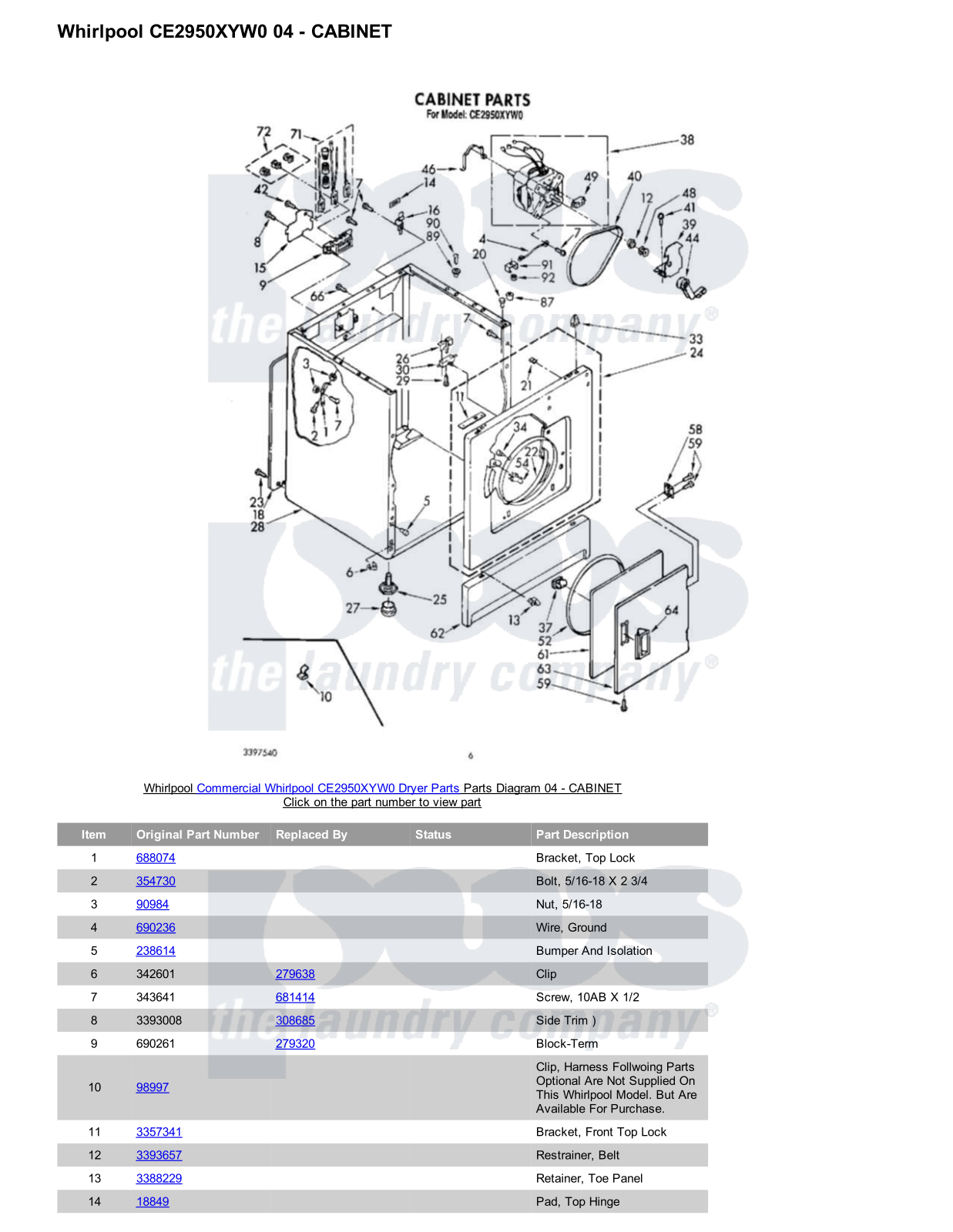 Whirlpool CE2950XYW0 Parts Diagram