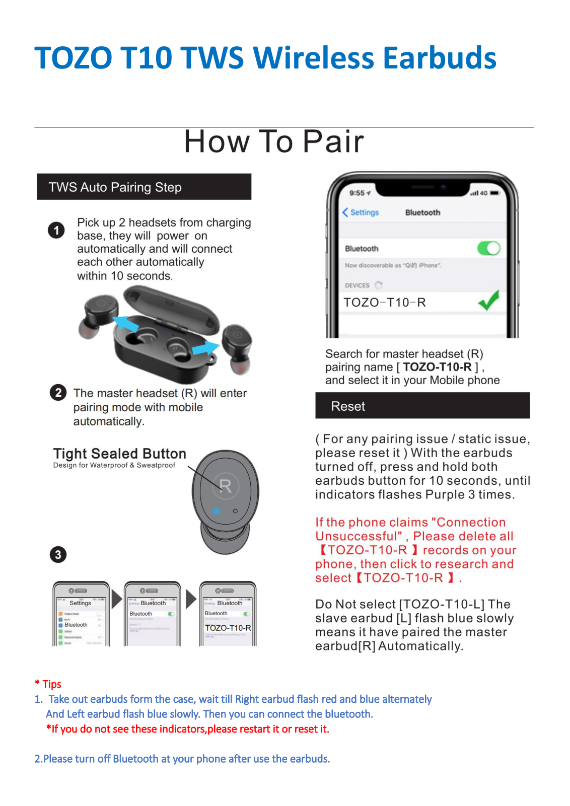 TOZO T10, T10 TWS, T10-R User Manual