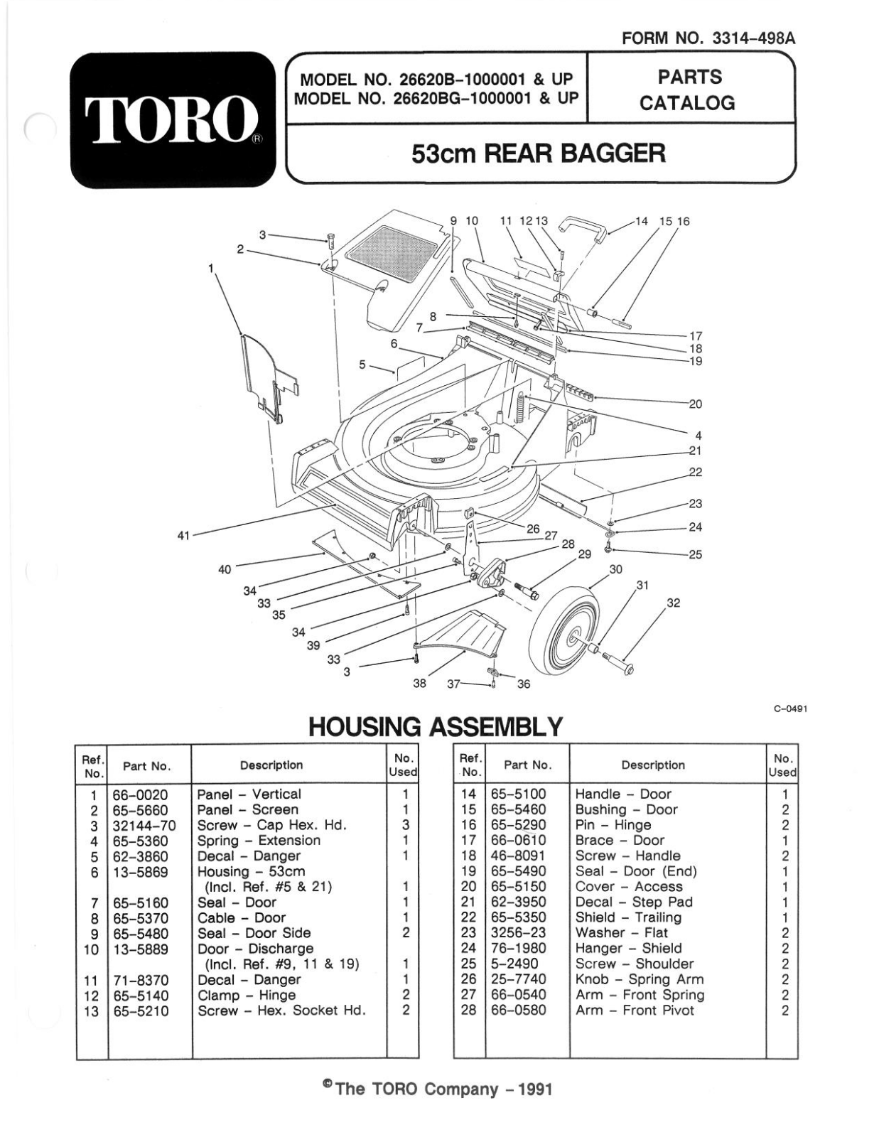 Toro 26620B, 26620BG Parts Catalogue