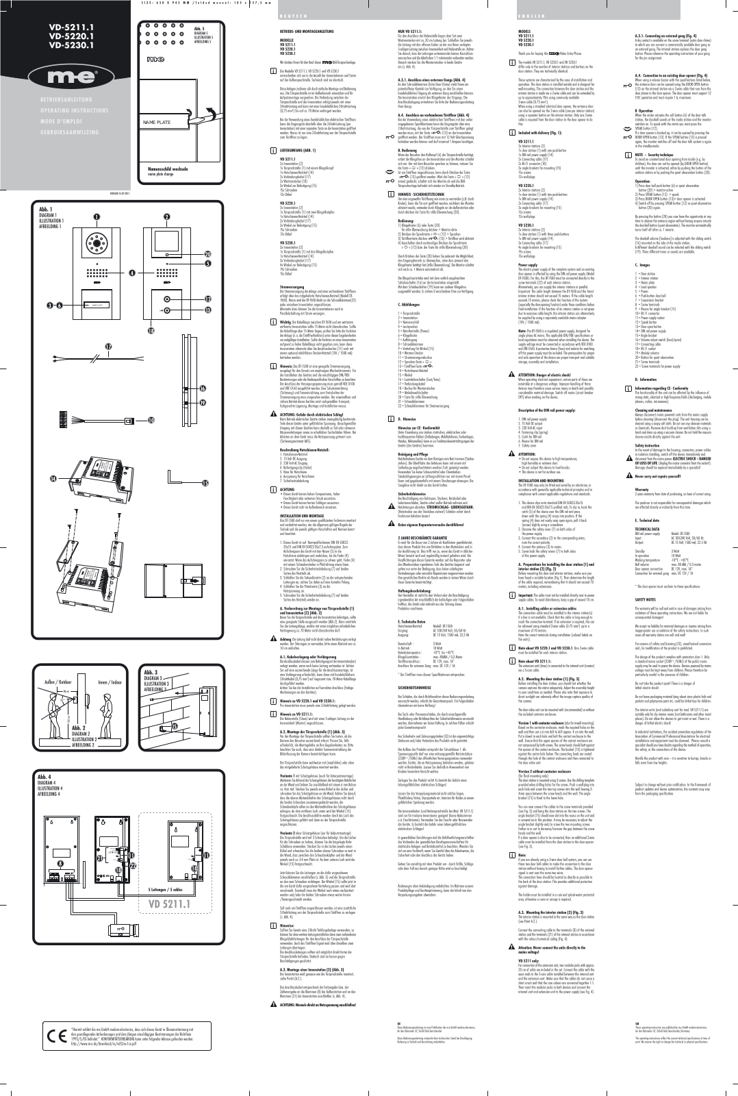 m-e modern-electronics VD-5211.1, VD-5220.1, VD-5230.1 Operating Instructions