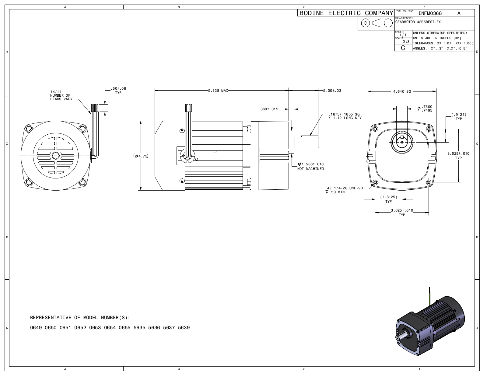 Bodine 0649, 0650, 0651, 0652, 0653 Reference Drawing