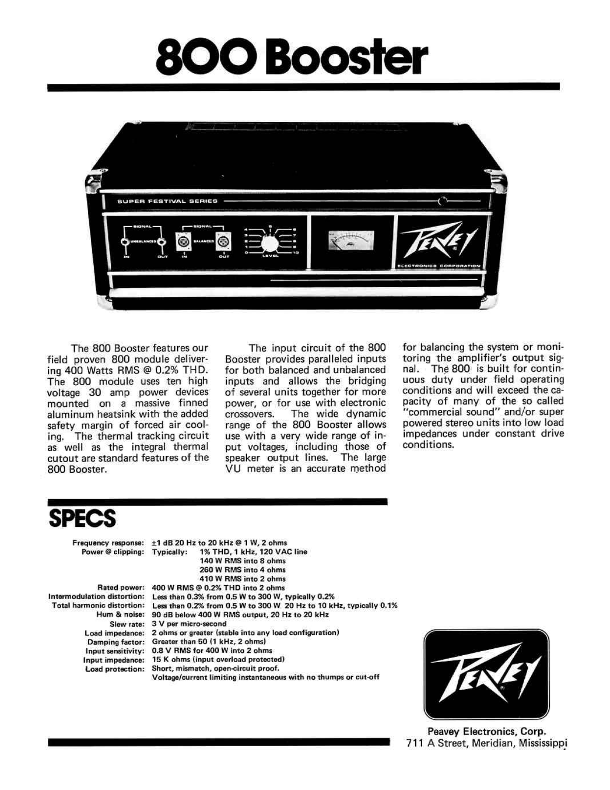 Peavey 800 BOOSTER DATASHEET