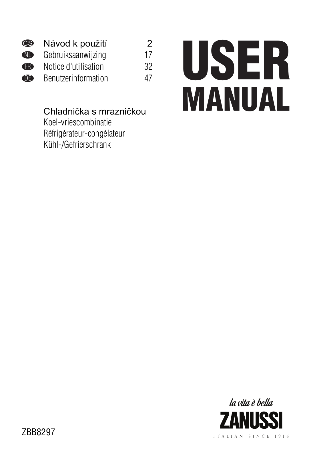 Zanussi ZBB8297 User Manual