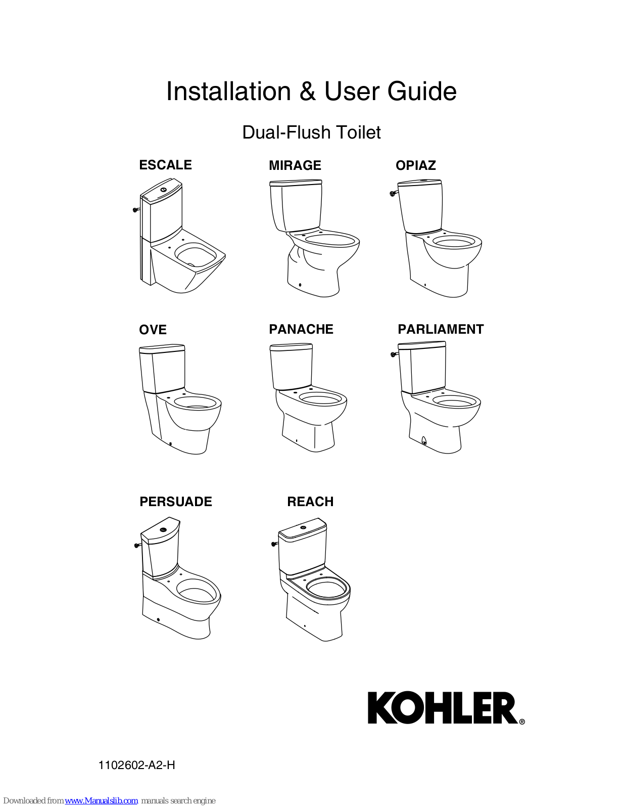 Kohler ESCALE, OPIAZ, PERSUADE, REACH, PANACHE User Manual