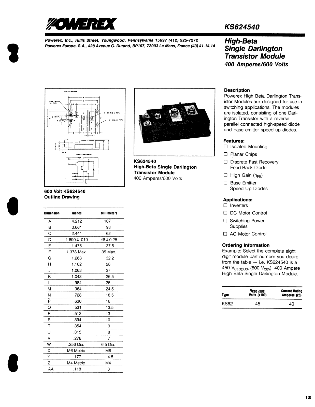 POWEREX KS624540 Datasheet