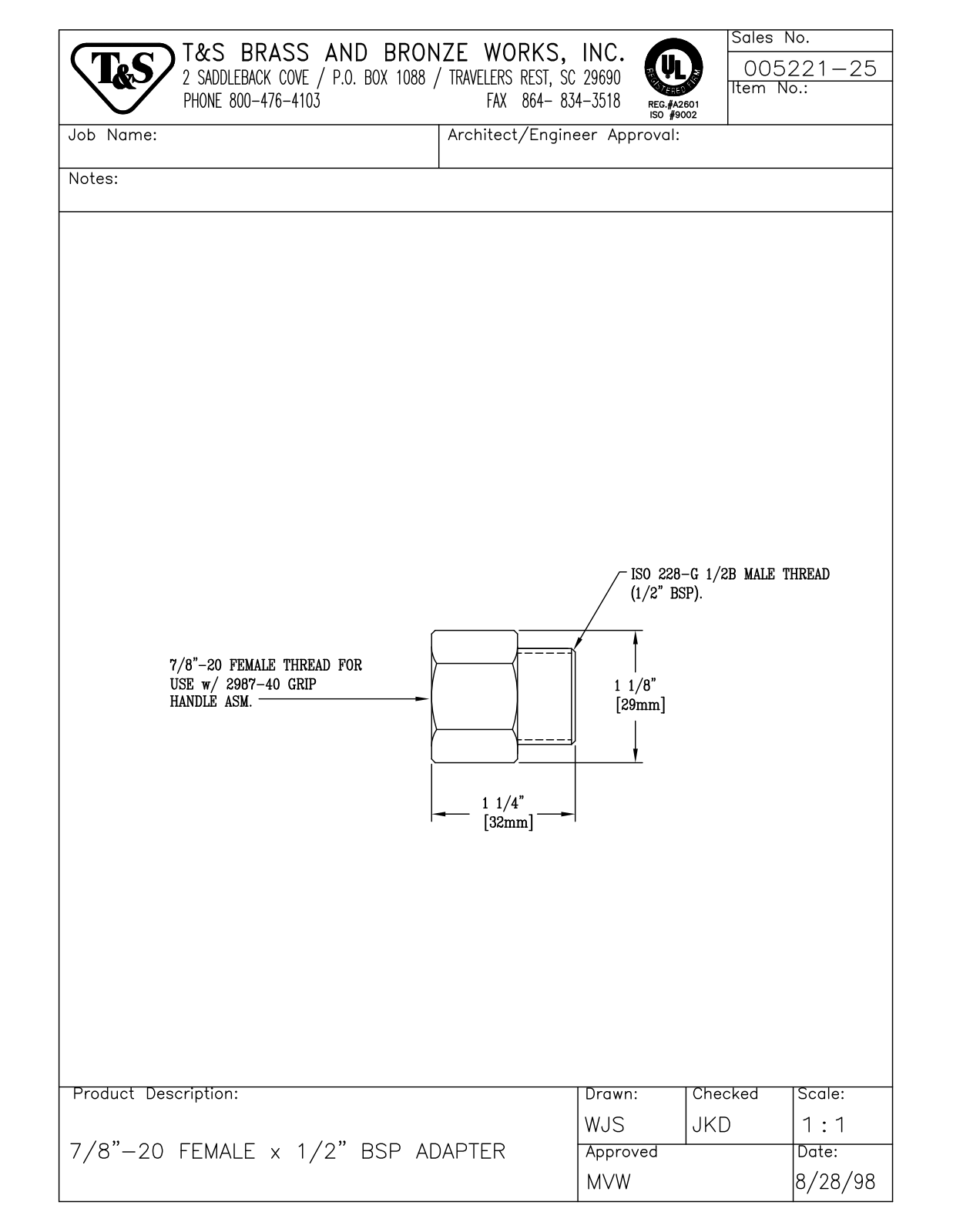 T&S Brass 005221-25 User Manual