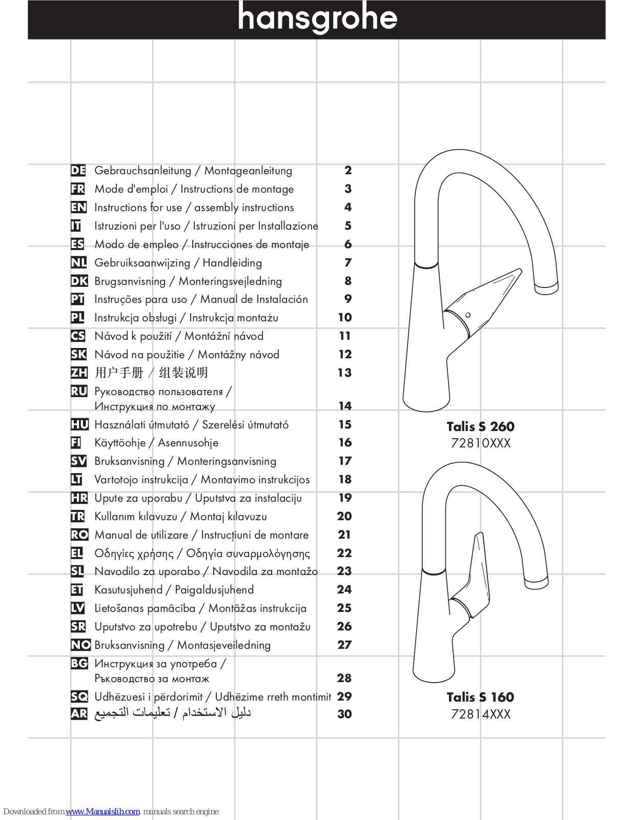 Hans Grohe 71280000, 71285000 Instructions For Use/assembly Instructions