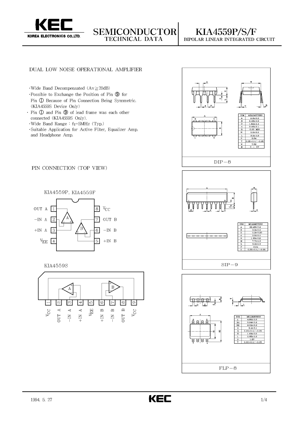 KEC KIA4559S, KIA4559P, KIA4559F Datasheet