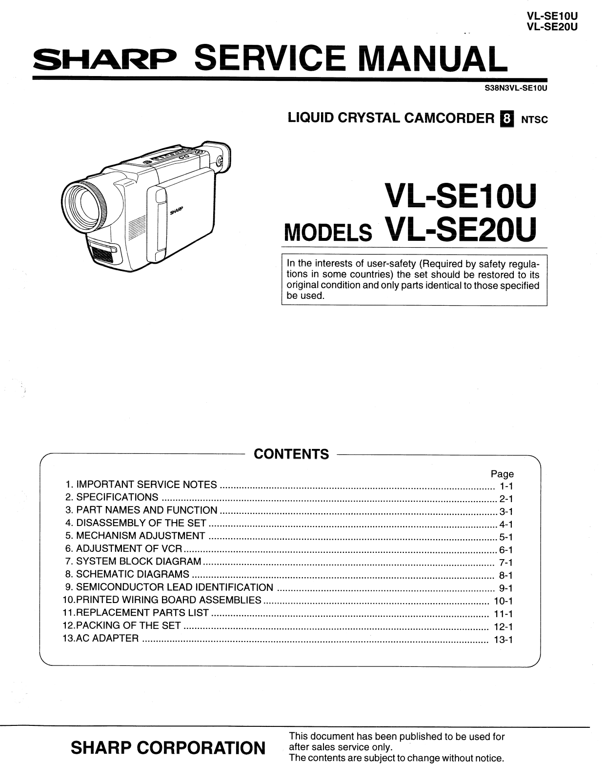 SHARP VL-SE10U, VL-SE20U Service Manual - ManualMachine.com
