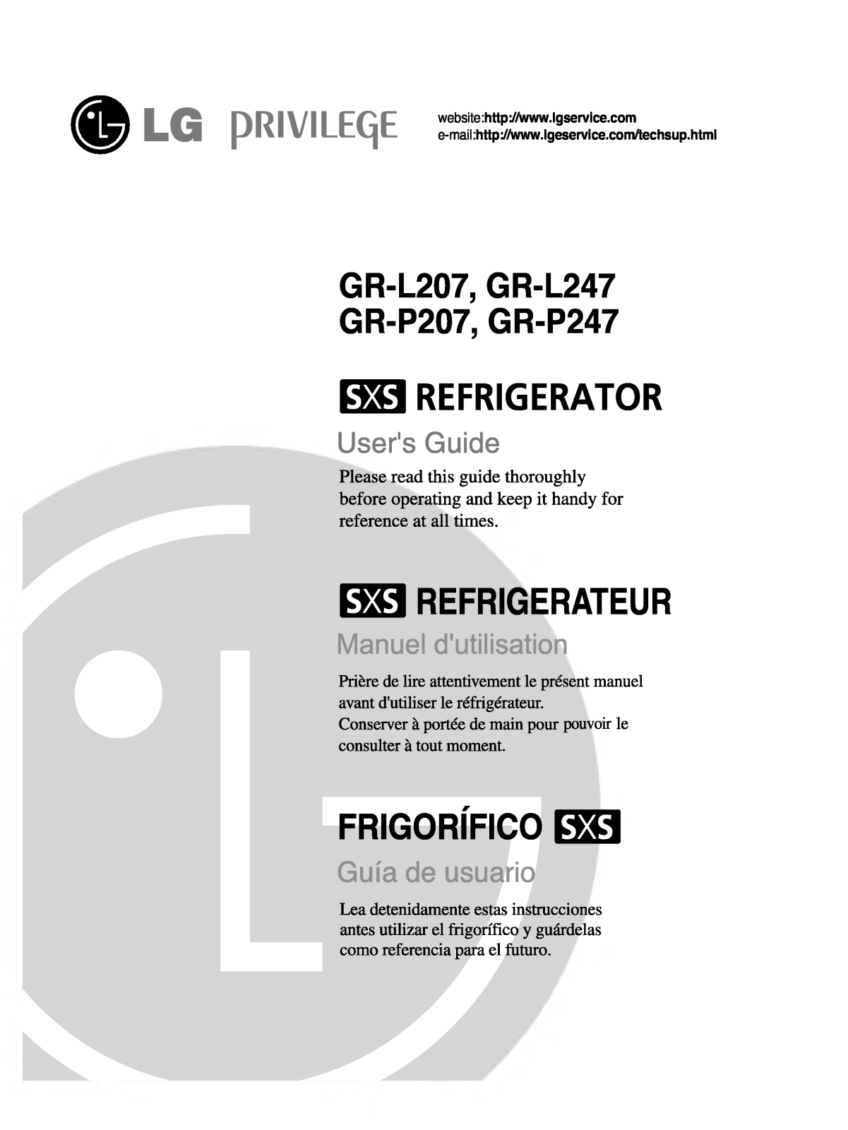 LG GR-L248, GR-L208N, GR-L207W, GR-L248N Manual