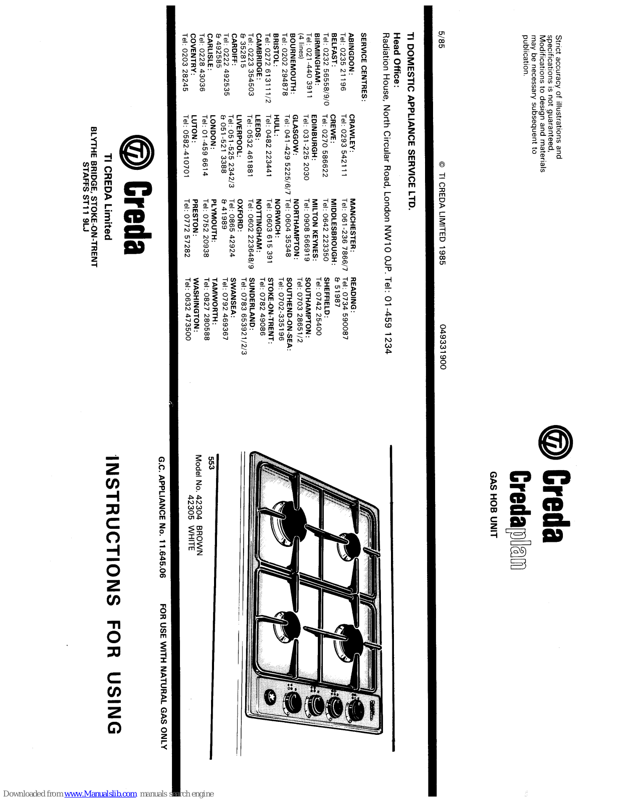 Creda credaplan 42304, credaplan 42305 Instructions For Use Manual