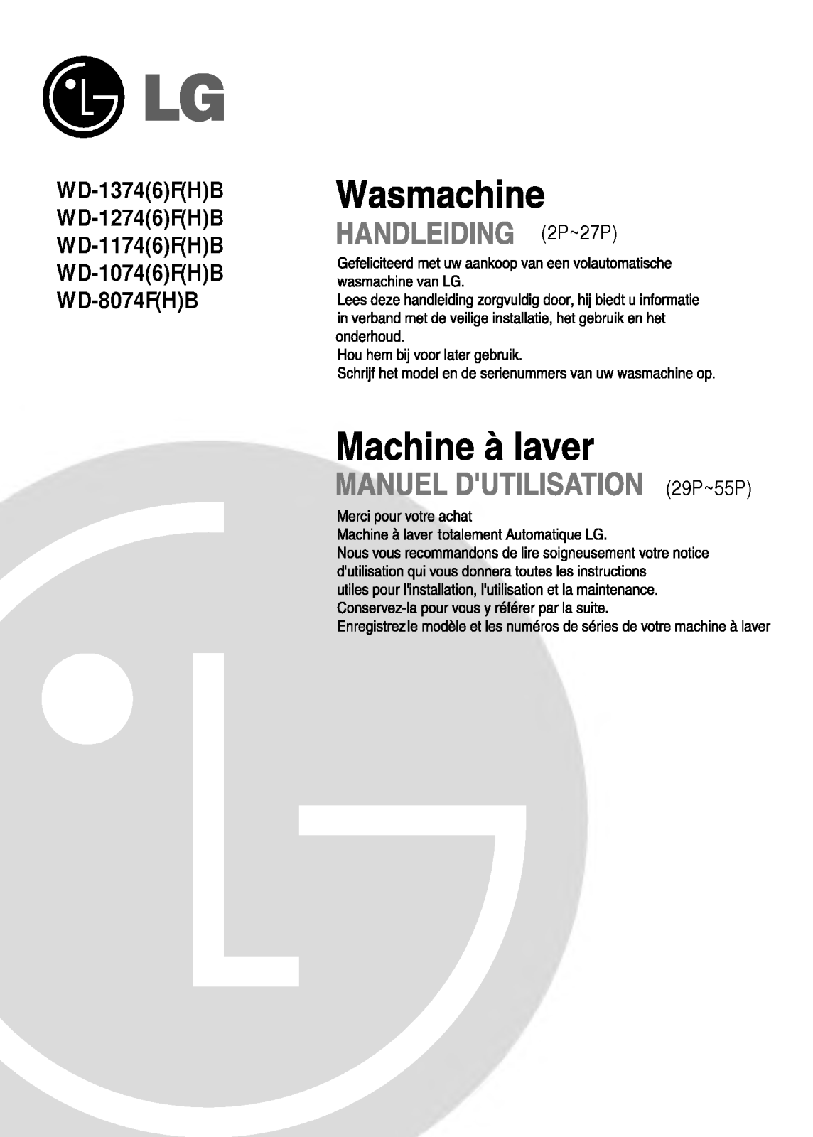 LG WD-1274FB, WD-1274FBN, WD-1074FBN User Manual