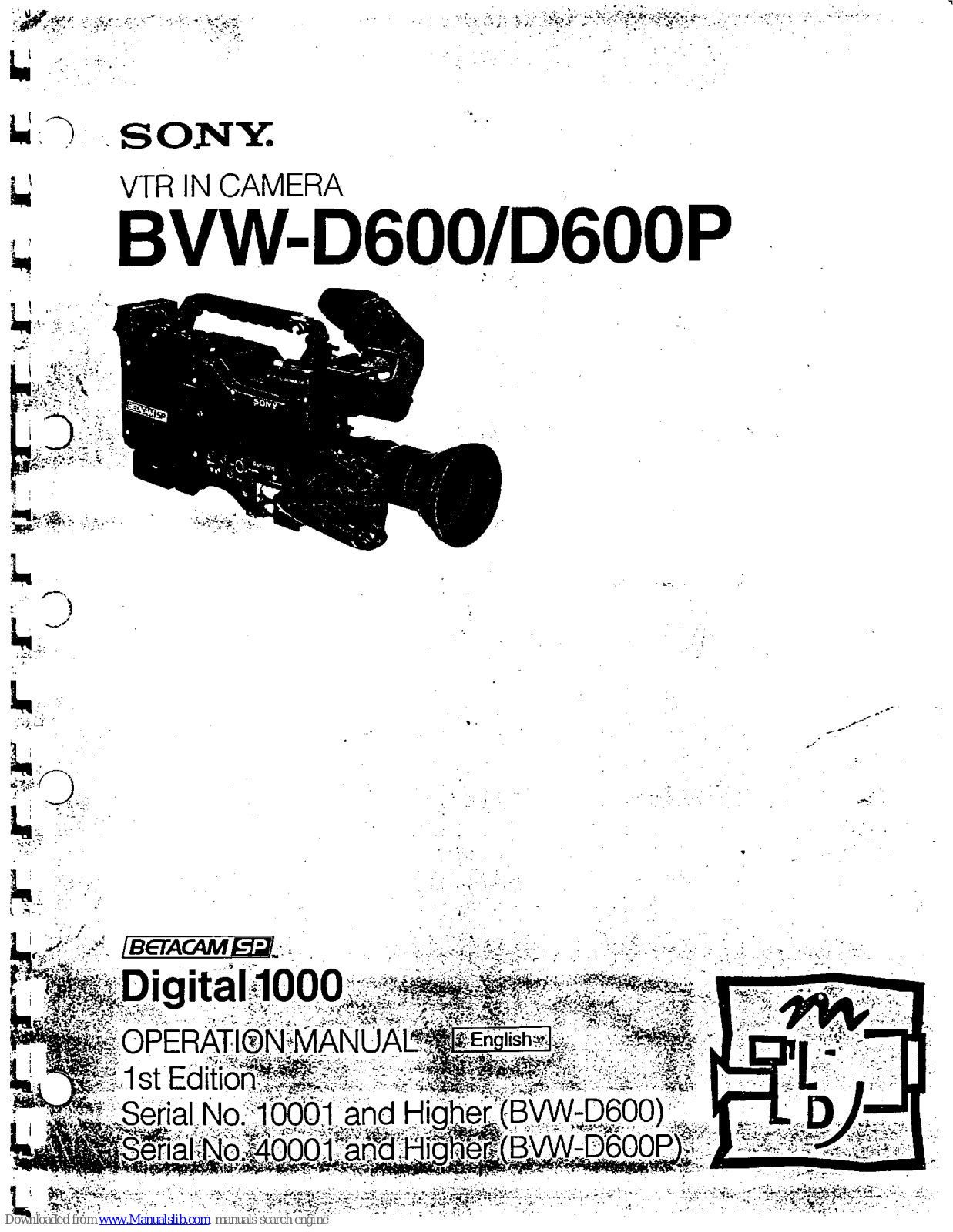 Sony DVW-D600, DVW-D600P Operation Manual