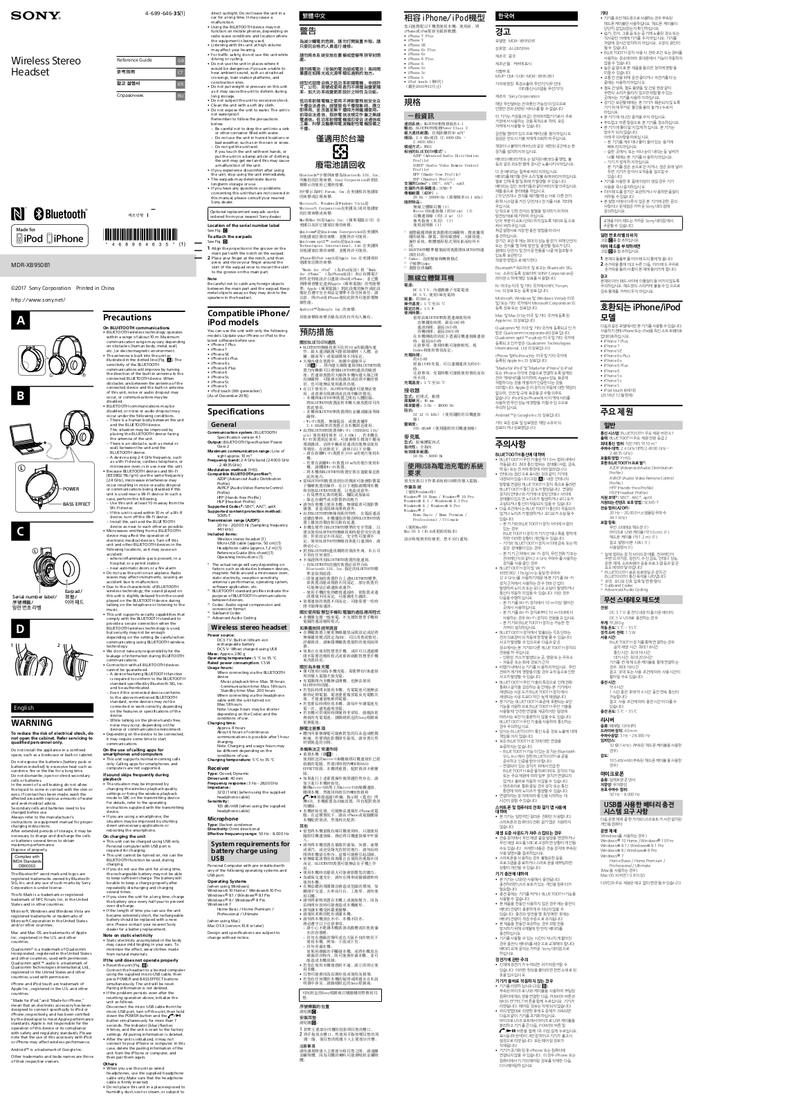 Sony MDR-XB95081 Reference Manual