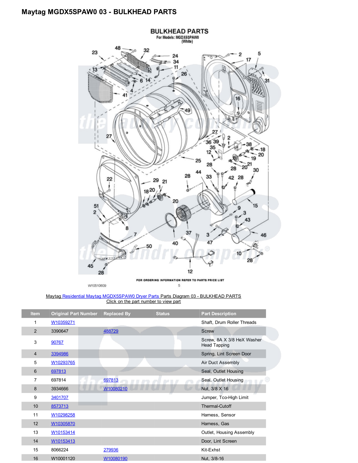 Maytag MGDX5SPAW0 Parts Diagram