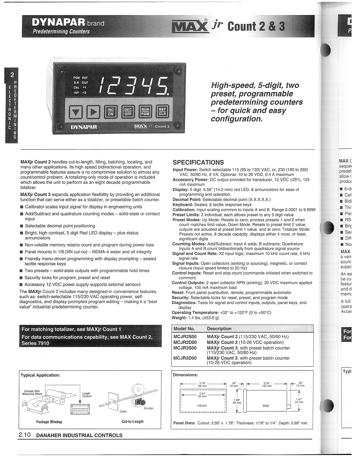 Danaher Controls Count 2, Count 3 Data Sheet