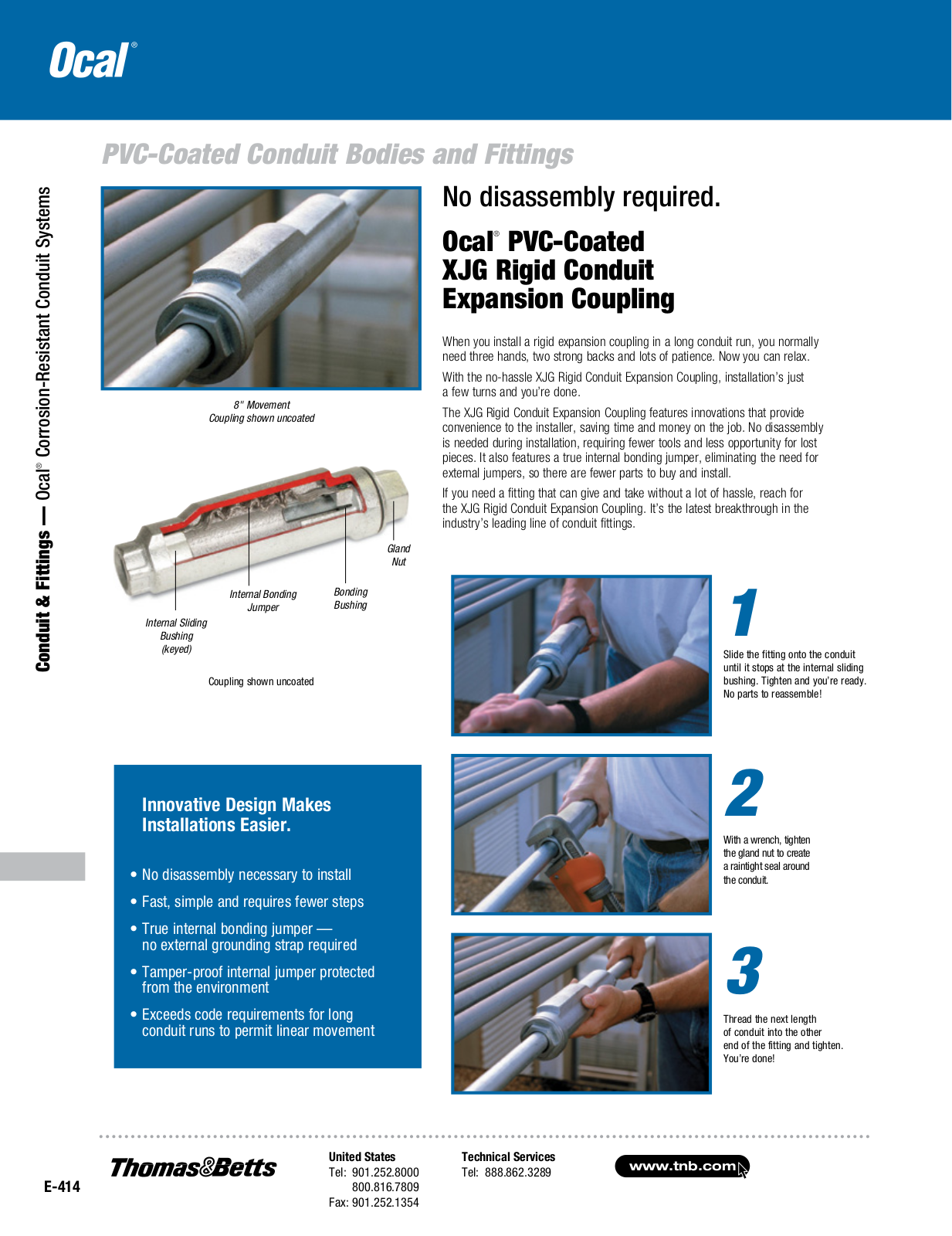 Ocal, a T & B Brand PVC-Coated Conduit Bodies and Fittings Catalog Page