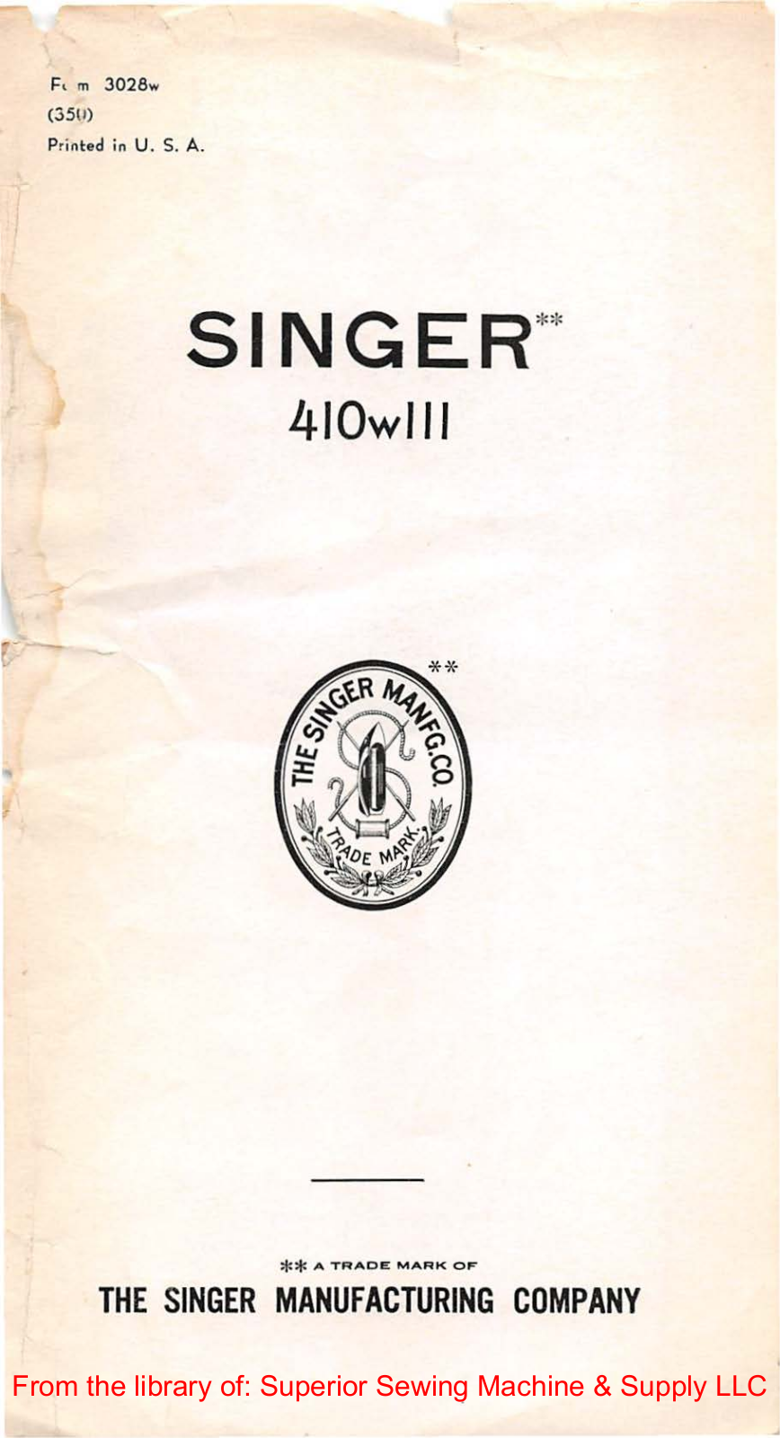 Singer 410W111 User Manual