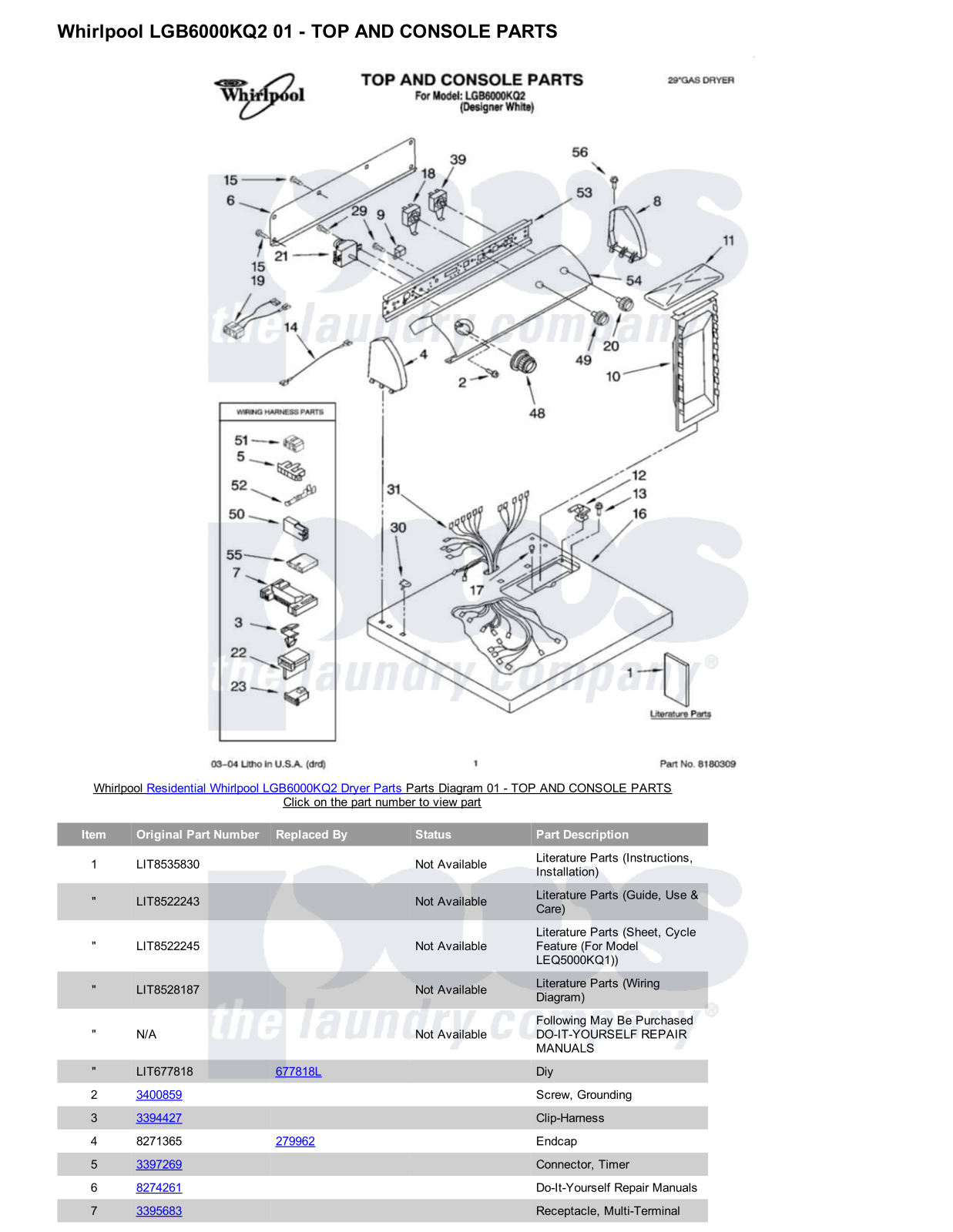 Whirlpool LGB6000KQ2 Parts Diagram