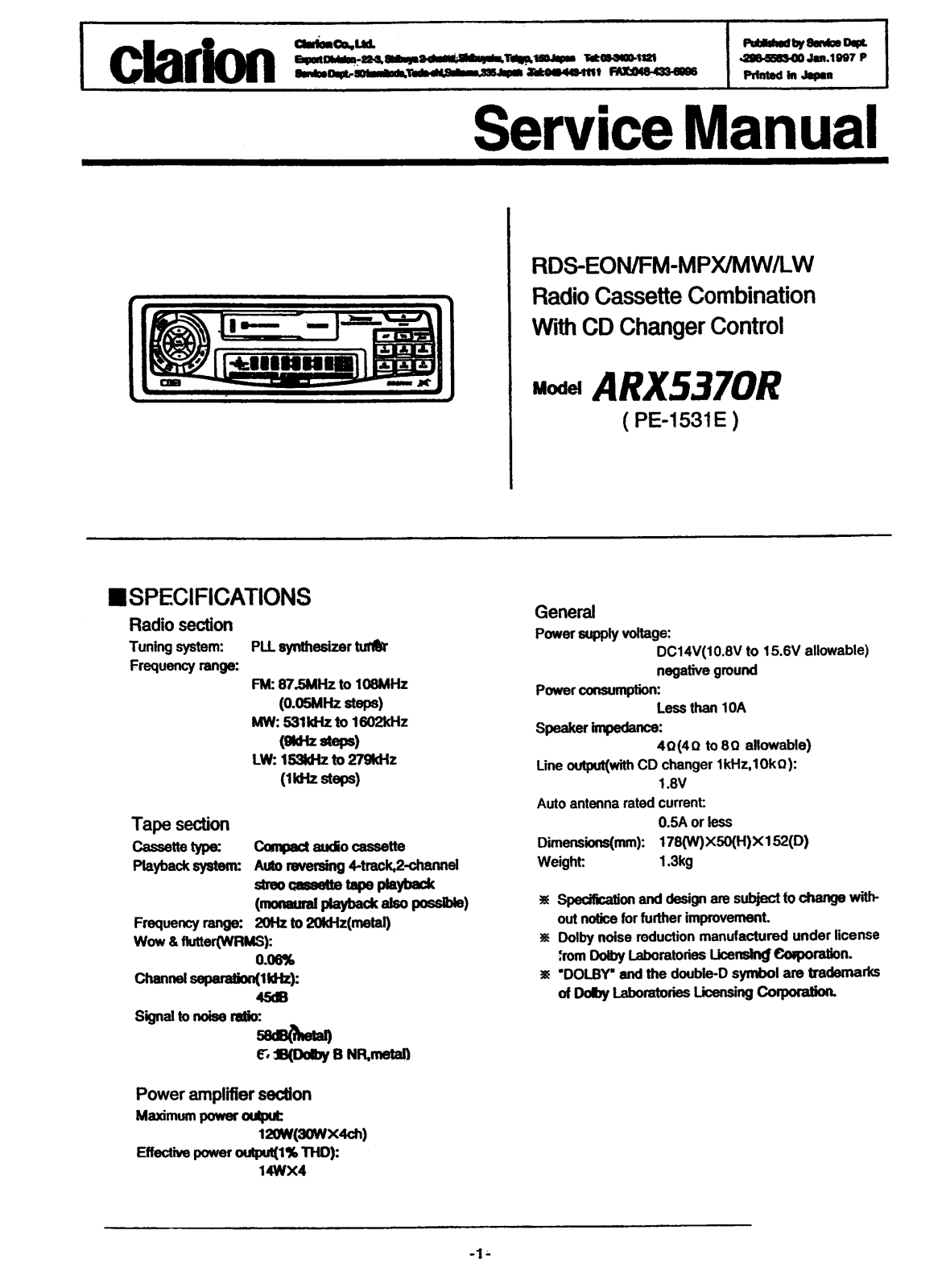 Clarion ARX5370R Service Manual