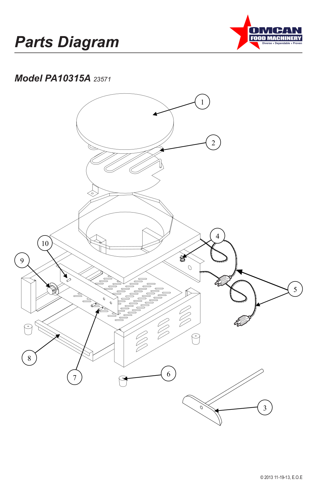 Omcan Food Machinery PA10315A Parts List