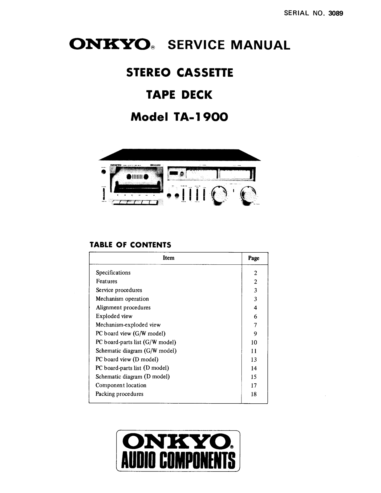 Onkyo TA-1900 Service manual