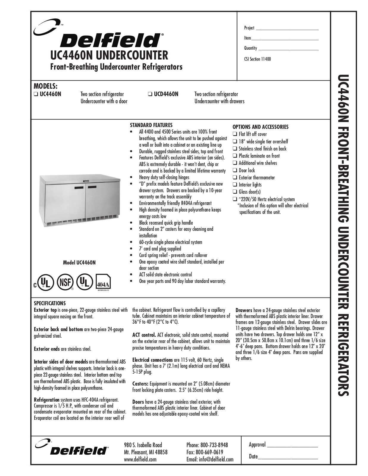 Delfield UCD4460N, UC4460N User Manual