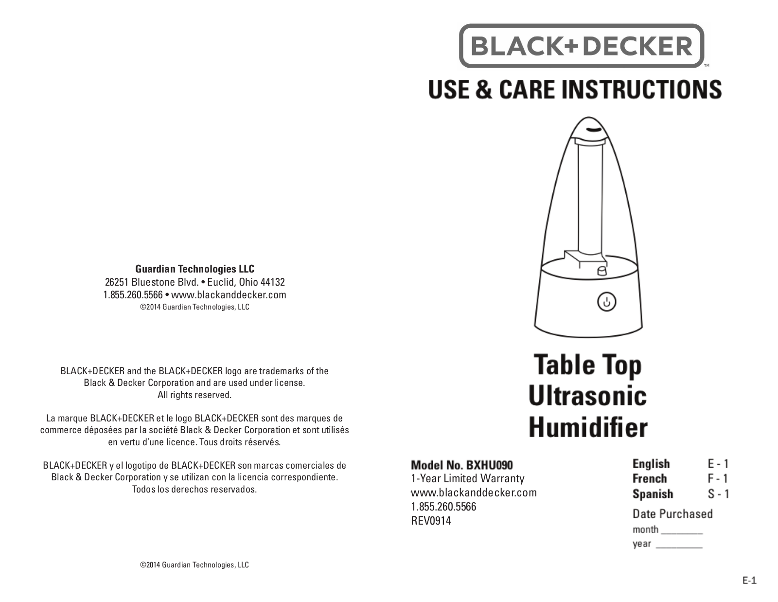 Black & Decker BXHU090 Use & Care Instructions Manual