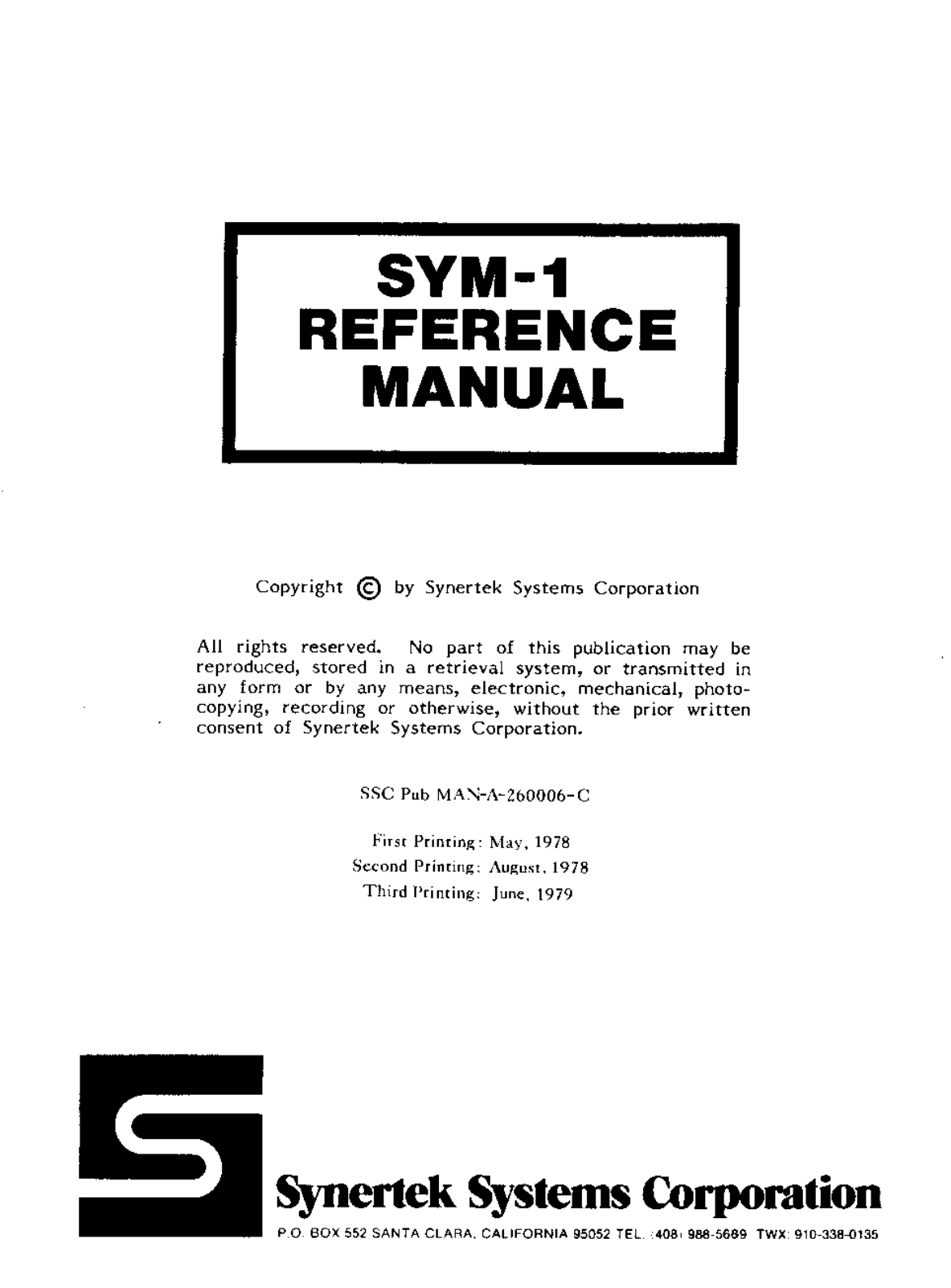 Synertek Systems SYM-1 Reference Manual