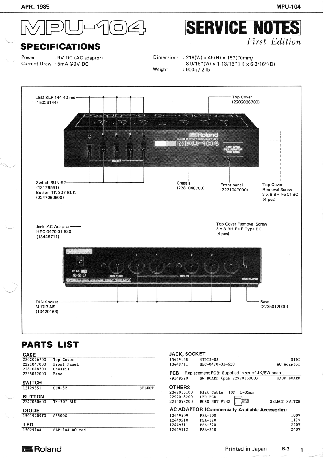 Roland MPU-104 Service Manual