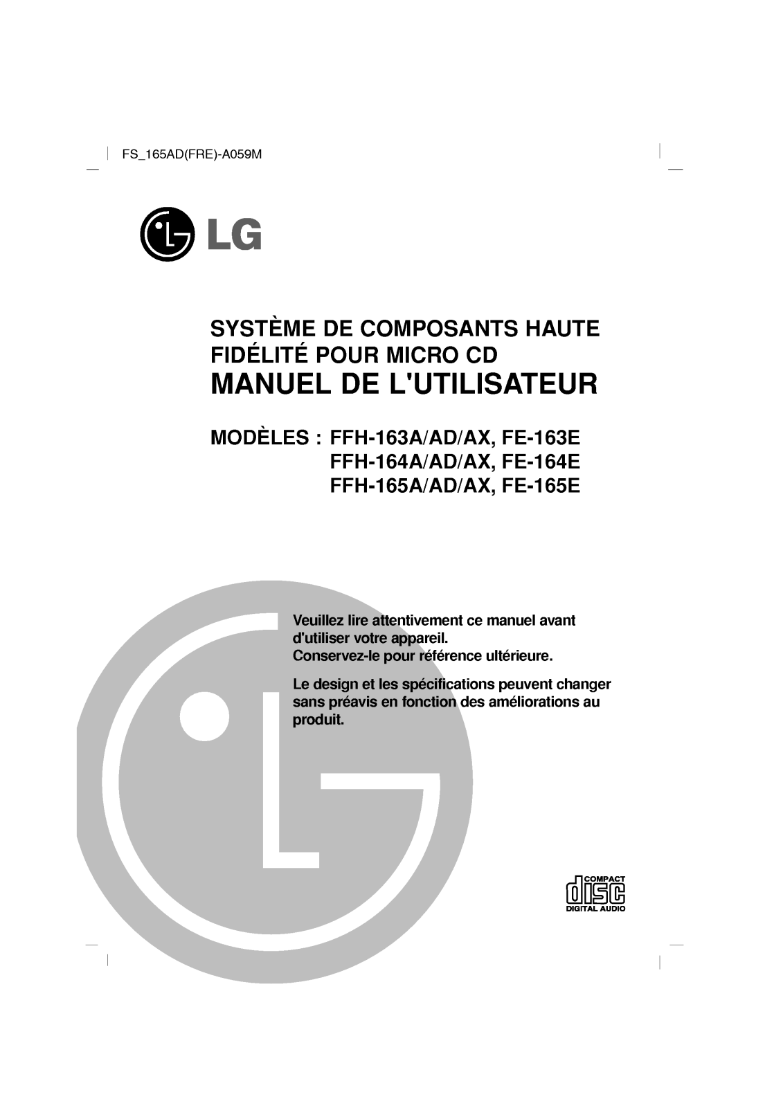 LG FFH-165AD User Manual