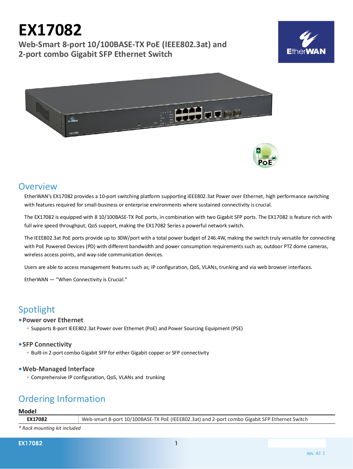 EtherWan EX17082 Data Sheet