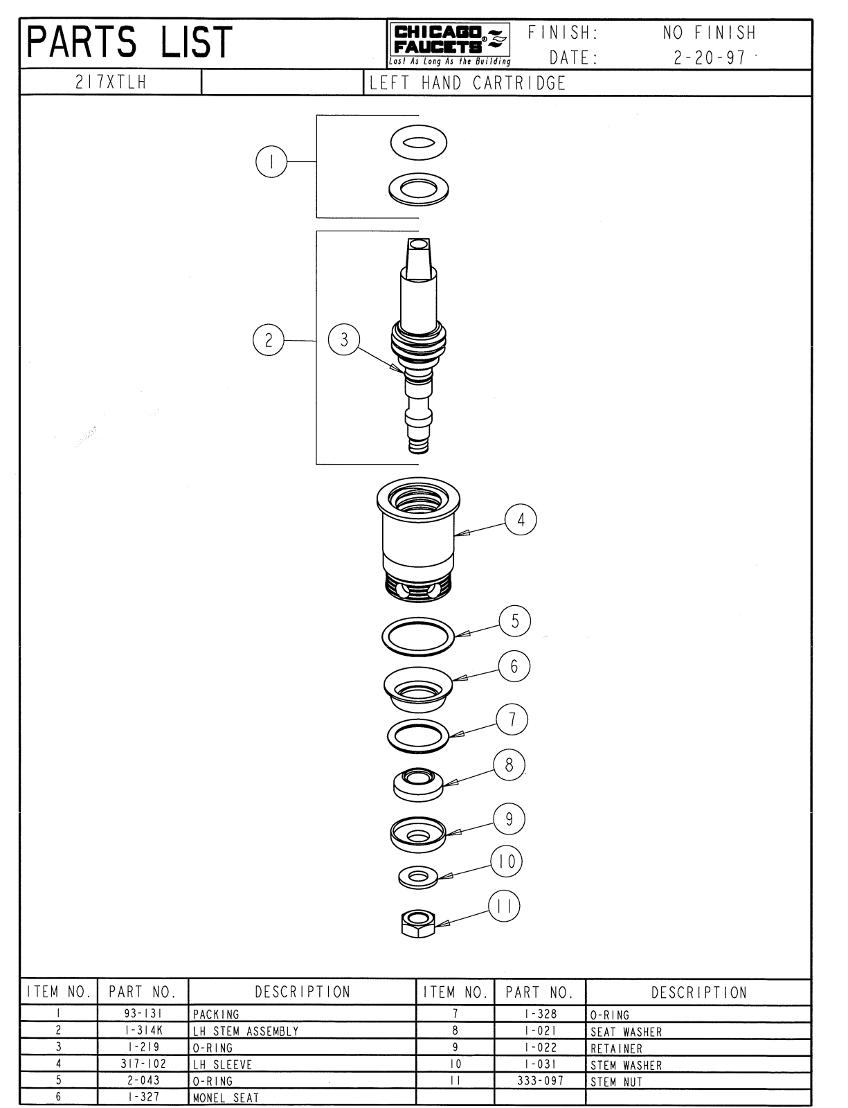 Chicago Faucet 217-XTLHJKTPF, 217XTLH Parts List