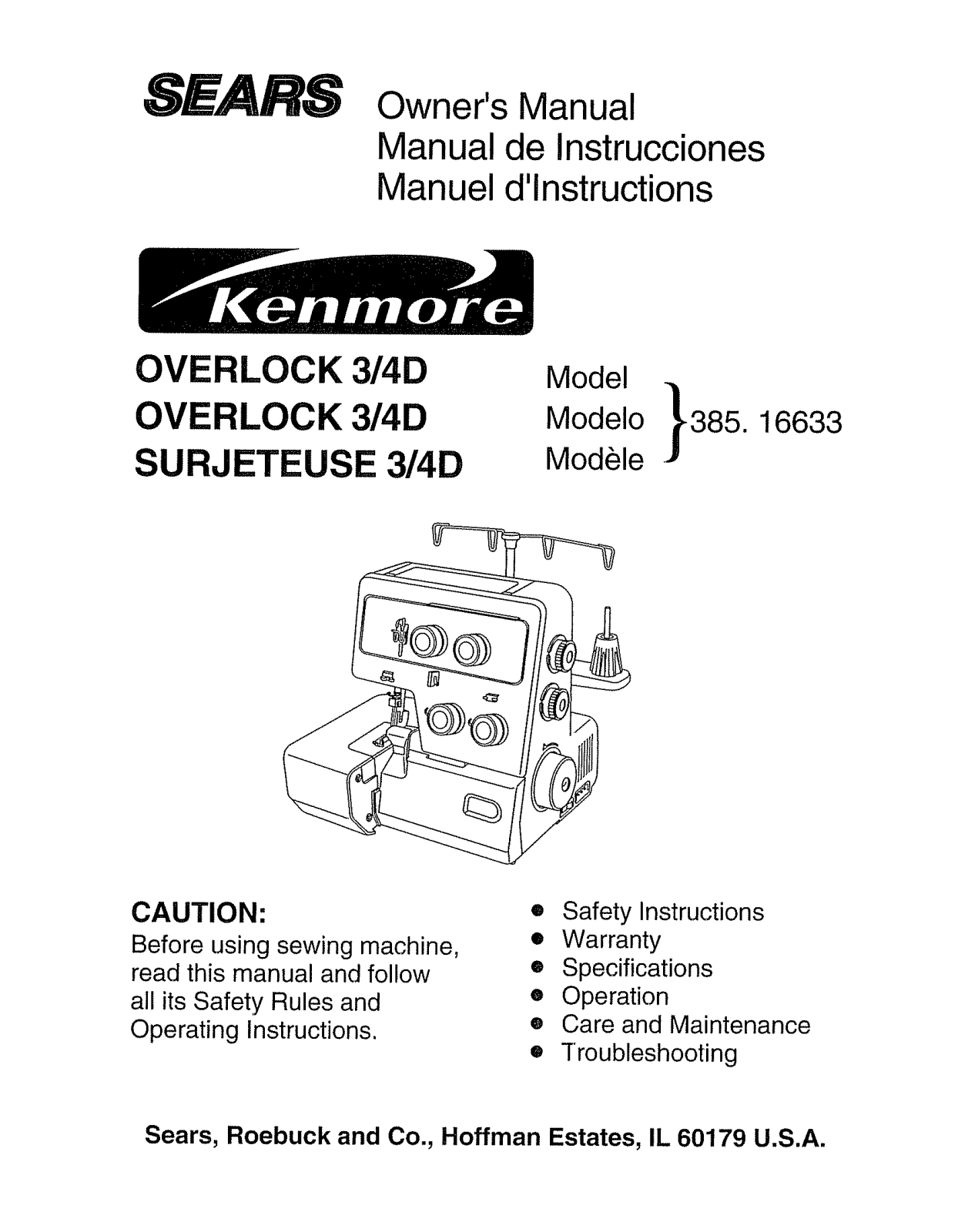 Kenmore 38516633790 Owner’s Manual