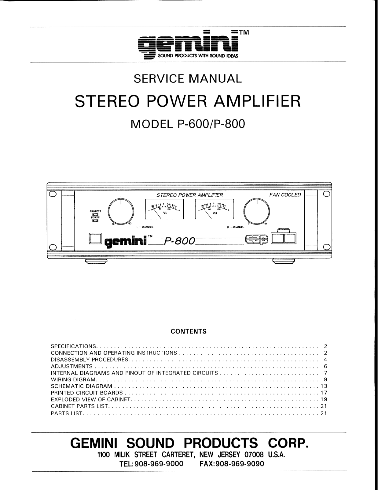 Gemini Sound P-600, P-800 Service manual