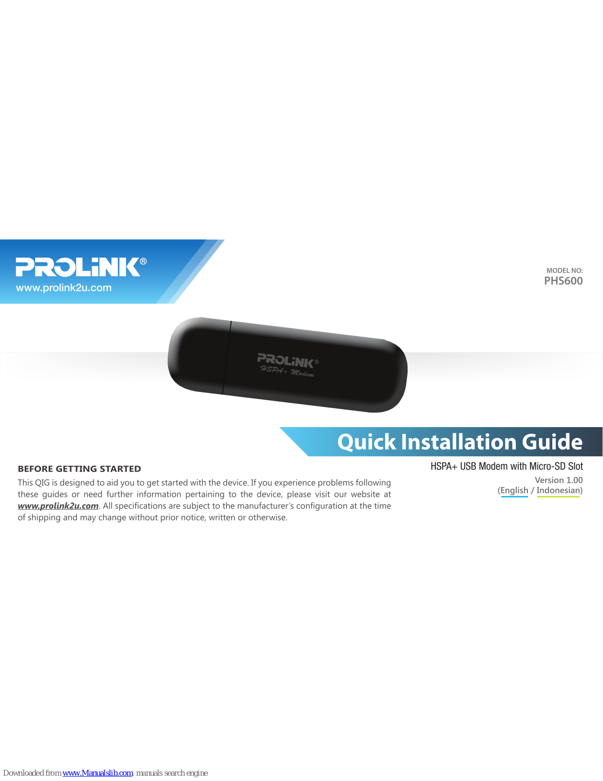 PROLiNK PHS600 Quick Installation Manual - ManualMachine.com